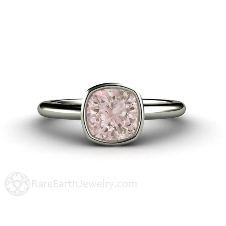 Natural Morganite Ring Cushion Cut Bezel Set Solitaire Engagement, Rare Earth Jewelry