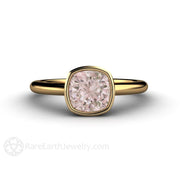 Morganite Ring Cushion Cut Bezel Solitaire Engagement 18K Yellow Gold - Engagement Only - Rare Earth Jewelry
