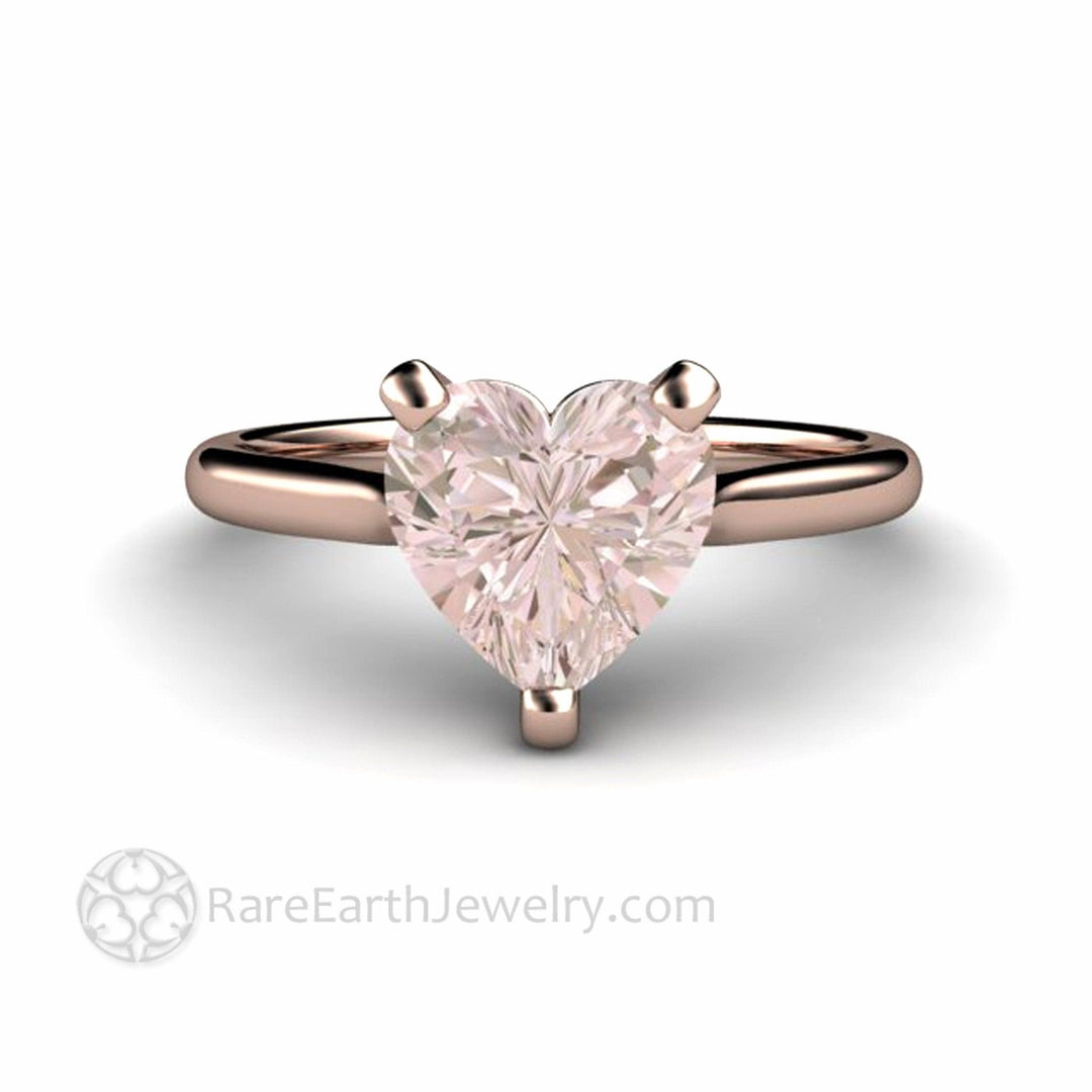 Morganite Ring Heart Cut Solitaire Engagement or Promise Ring, Rare Earth Jewelry