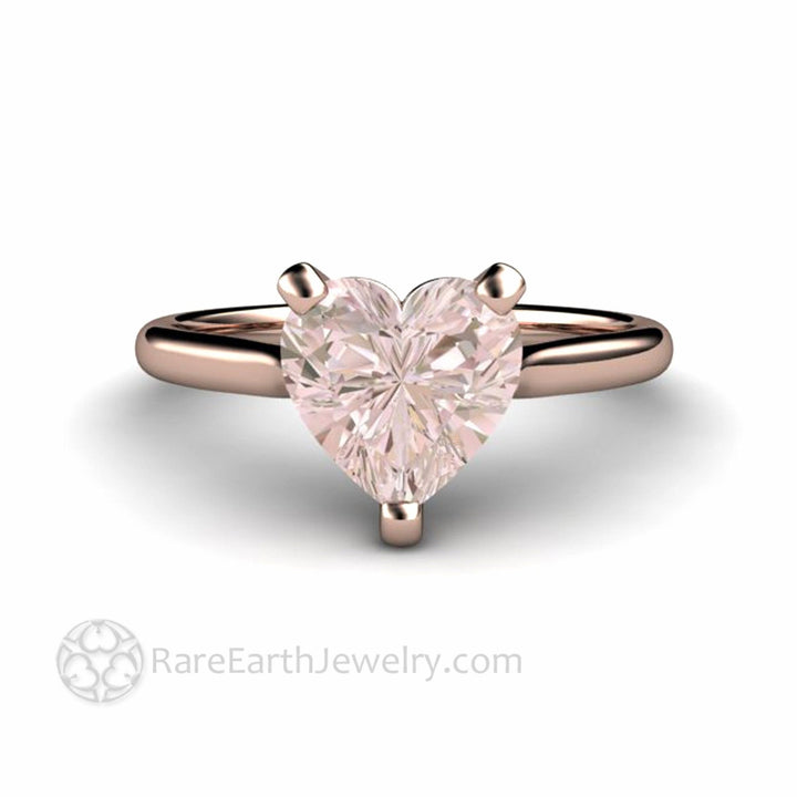 Morganite Ring Heart Cut Solitaire Engagement or Promise Ring, Rare Earth Jewelry