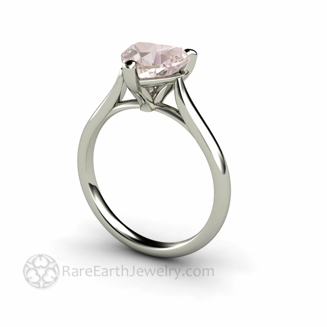 Morganite Ring Heart Cut Solitaire Engagement or Promise Ring, Rare Earth Jewelry