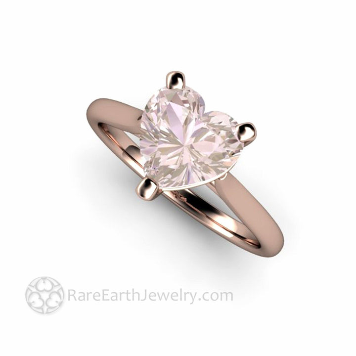 Morganite Ring Heart Cut Solitaire Engagement or Promise Ring, Rare Earth Jewelry