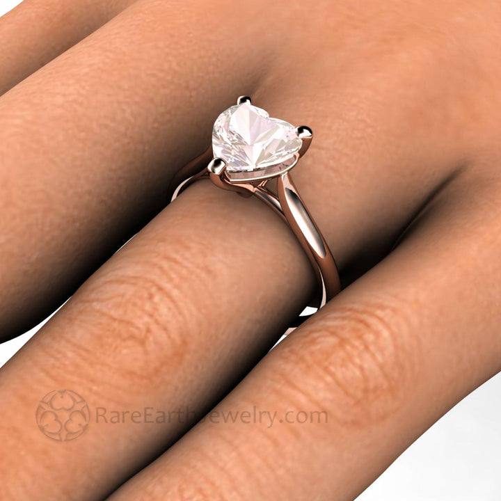 Morganite Ring Heart Cut Solitaire Engagement or Promise Ring, Rare Earth Jewelry
