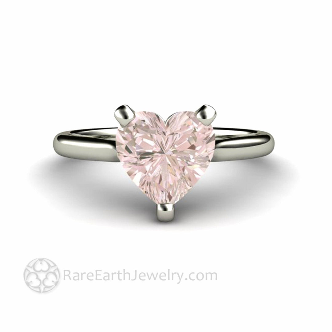 Morganite Ring Heart Cut Solitaire Engagement or Promise Ring, Rare Earth Jewelry