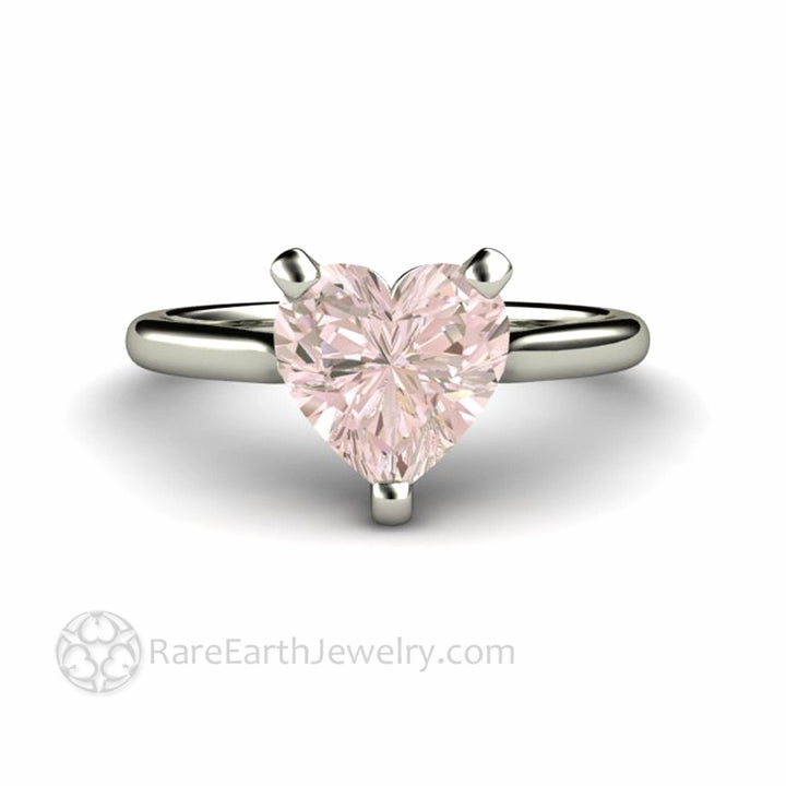 Morganite Ring Heart Cut Solitaire Engagement or Promise Ring, Rare Earth Jewelry