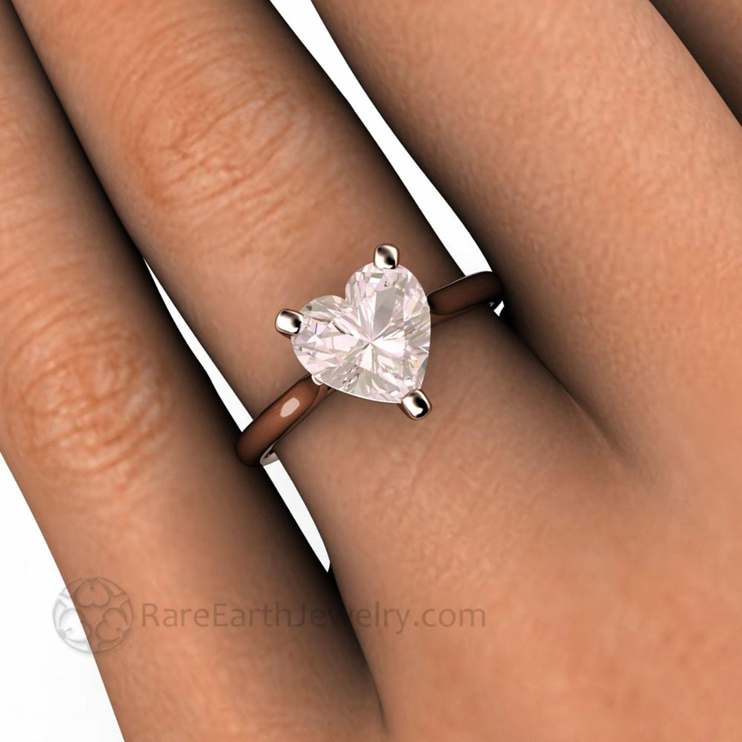 Morganite Ring Heart Cut Solitaire Engagement or Promise Ring, Rare Earth Jewelry