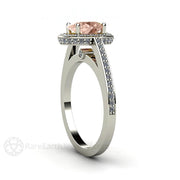 Morganite Ring Oval Diamond Halo Engagement Ring 14K White Gold - Rare Earth Jewelry