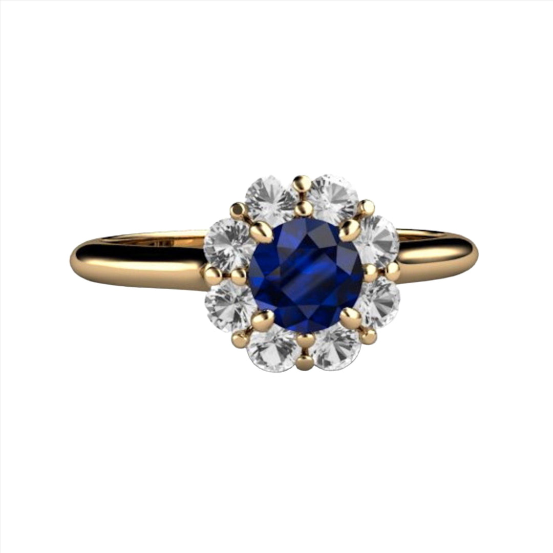 Natural Blue Sapphire Engagement Ring Flower Shaped Design with Diamonds, Rare Earth Jewelry