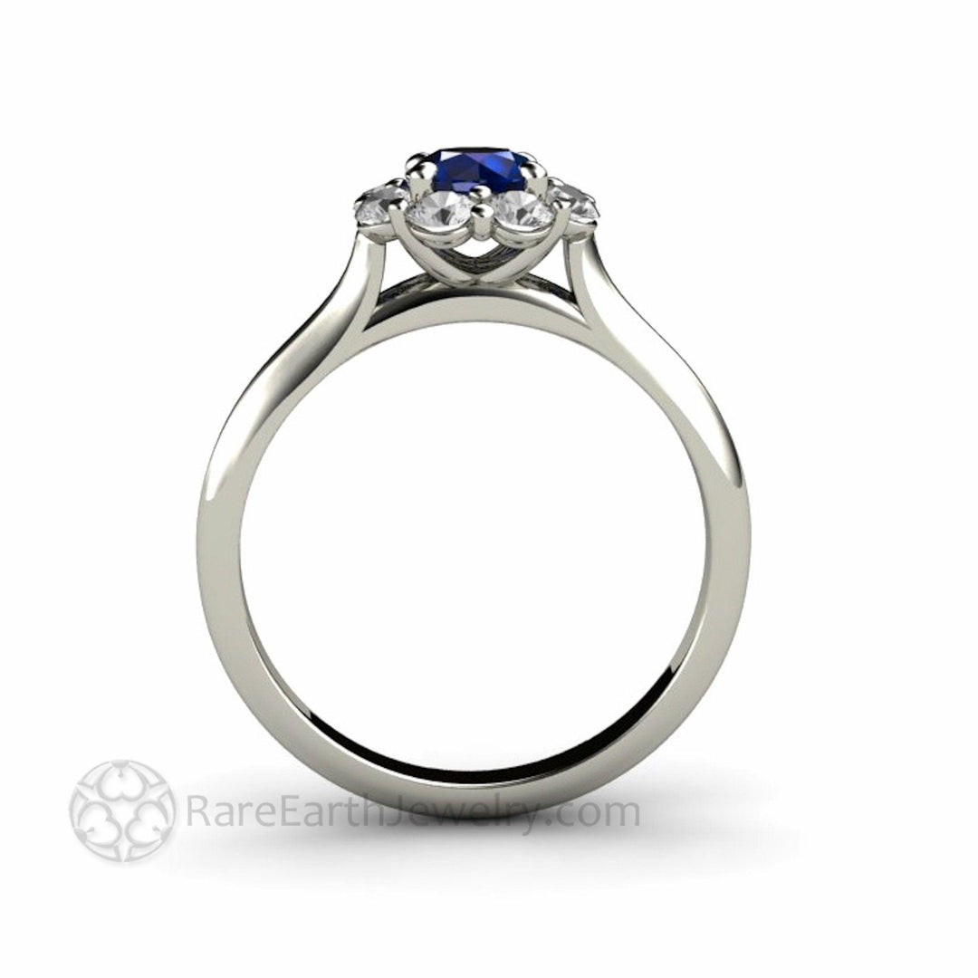 Natural Blue Sapphire Engagement Ring Flower Shaped Design with Diamonds, Rare Earth Jewelry
