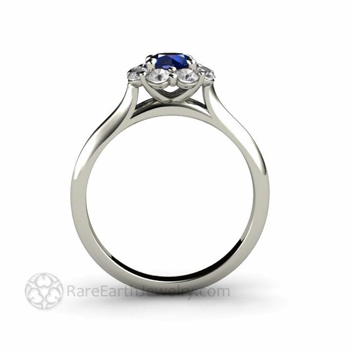Natural Blue Sapphire Engagement Ring Flower Shaped Design with Diamonds, Rare Earth Jewelry
