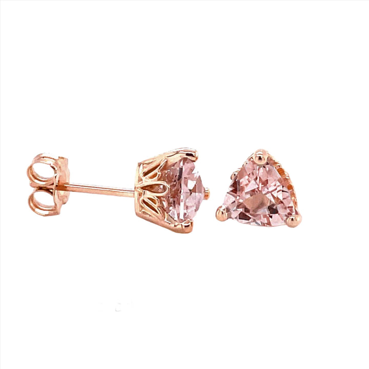 Natural Morganite Earrings Trillion Cut Morganite Studs 14K Rose Gold, Rare Earth Jewelry