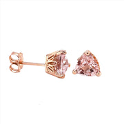 Natural Morganite Earrings Trillion Cut Pink Stone Morganite Studs 14K Rose Gold Floral Posts Rare Earth Jewelry