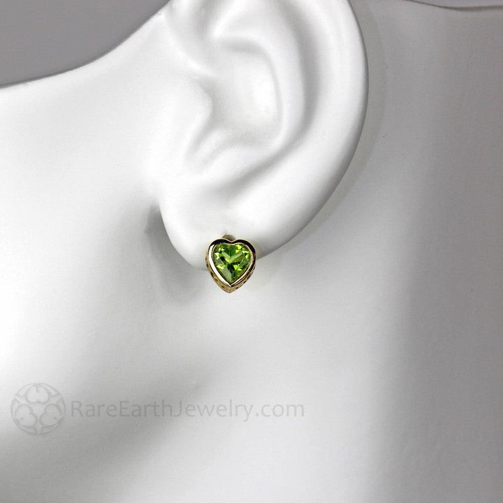 Natural Peridot Earrings 14K Gold Heart Shaped Studs August Birthstone, Rare Earth Jewelry