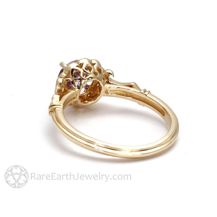 Natural Purple Sapphire Ring Art Deco Design with Diamonds, Rare Earth Jewelry