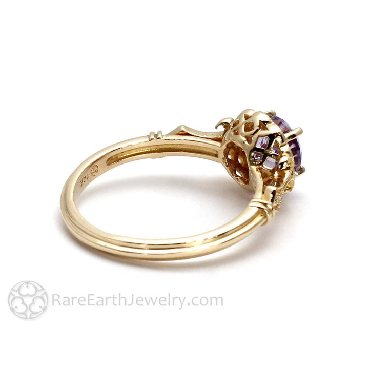 Natural Purple Sapphire Ring Art Deco Design with Diamonds, Rare Earth Jewelry