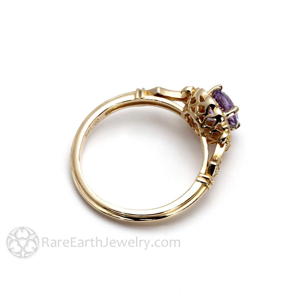 Natural Purple Sapphire Ring Art Deco Design with Diamonds, Rare Earth Jewelry