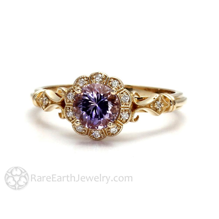 Natural Purple Sapphire Ring Art Deco Design with Diamonds, Rare Earth Jewelry