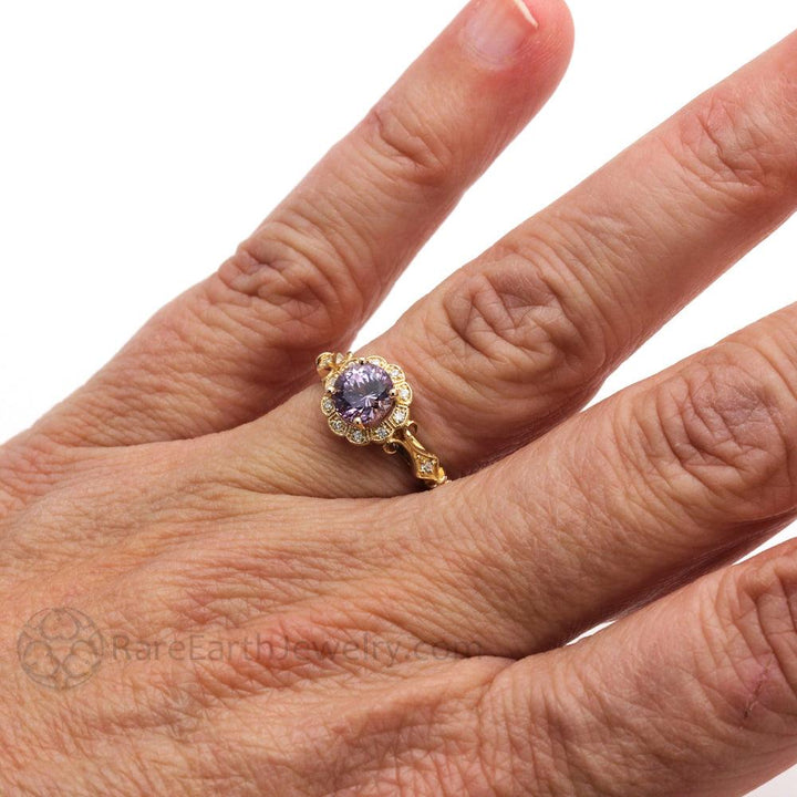 Natural Purple Sapphire Ring Art Deco Design with Diamonds, Rare Earth Jewelry