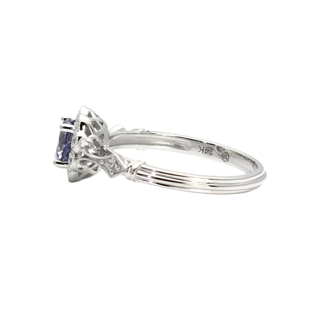 Vintage Style Purple Sapphire Engagement Ring Art Deco Halo, Rare Earth Jewelry
