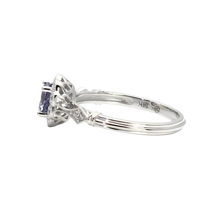 Vintage Style Purple Sapphire Engagement Ring Art Deco Halo, Rare Earth Jewelry