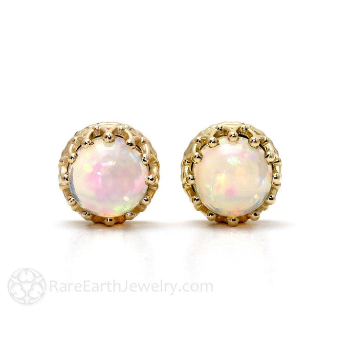 Opal Earrings 14K Gold Crown Design Studs October Birthstone, Rare Earth Jewelry