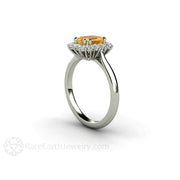 Orange Yellow Sapphire Ring Vintage Engagement with Diamonds 18K White Gold - Rare Earth Jewelry