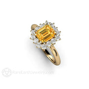 Orange Yellow Sapphire Ring Vintage Engagement with Diamonds 14K Yellow Gold - Rare Earth Jewelry
