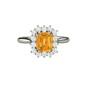 Orange Yellow Sapphire Ring Vintage Style Sapphire Engagement Ring Emerald Cut Yellow Sapphire with Diamonds from Rare Earth Jewelry