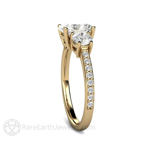 Oval 3 Stone Moissanite Engagement Ring with Diamonds 14K Yellow Gold - Engagement Only - Rare Earth Jewelry