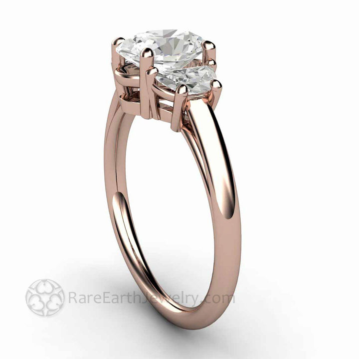 Oval Moissanite Engagement Ring 3 Stone with Half Moon Side Stones, Rare Earth Jewelry