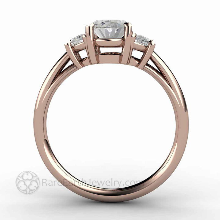Oval Moissanite Engagement Ring 3 Stone with Half Moon Side Stones, Rare Earth Jewelry
