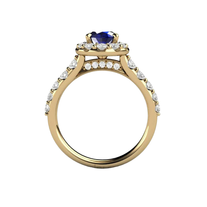 Oval Blue Sapphire Engagement Ring Pave Diamond Halo, Rare Earth Jewelry
