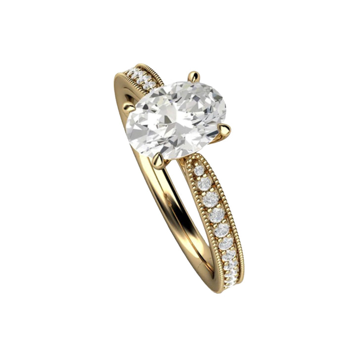 Oval Cut Moissanite Engagement Ring Vintage Solitaire Design with Milgrain, Rare Earth Jewelry