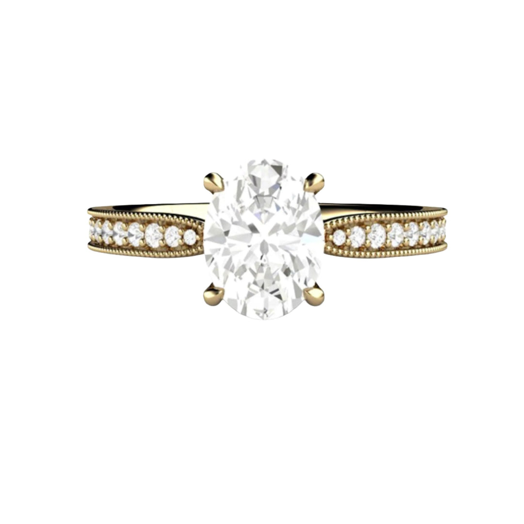 Oval Cut Moissanite Engagement Ring Vintage Solitaire Design with Milgrain, Rare Earth Jewelry