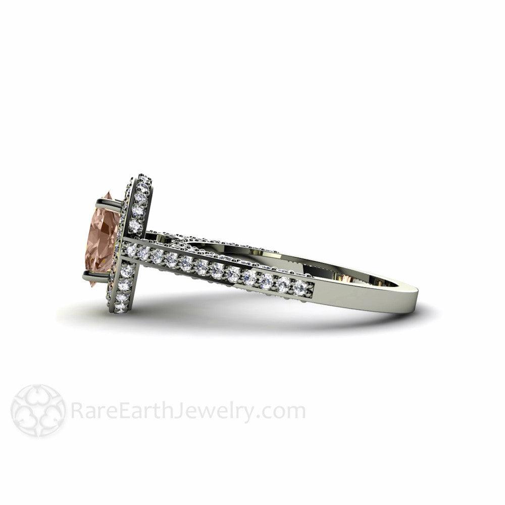 Morganite Oval Halo Engagement Ring with Diamonds, Rare Earth Jewelry