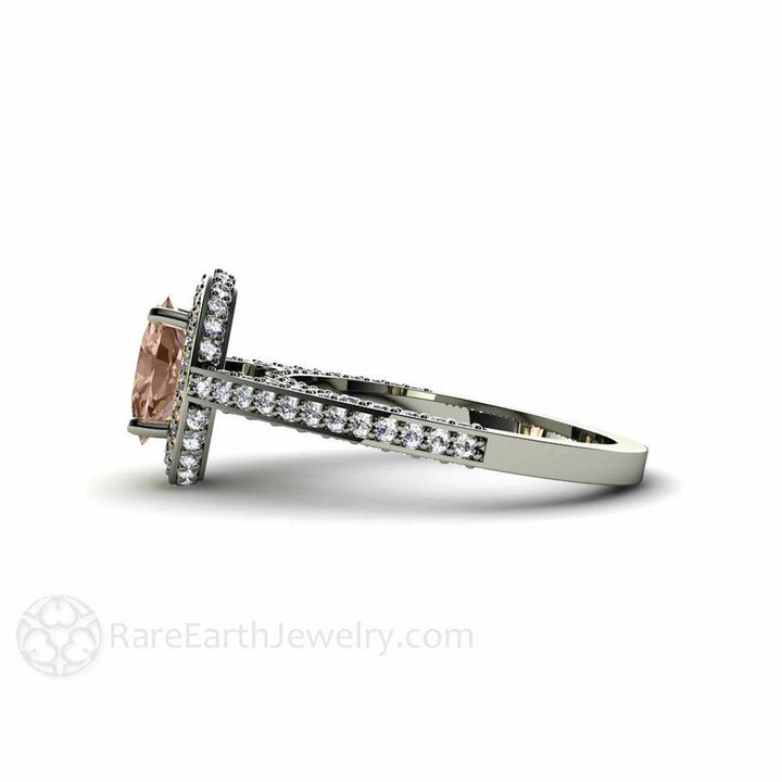 Morganite Oval Halo Engagement Ring with Diamonds, Rare Earth Jewelry