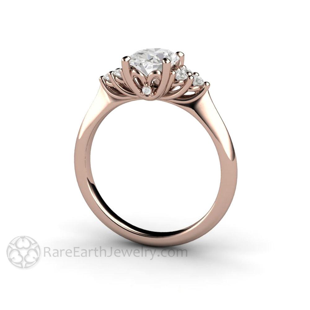 Oval Forever One Moissanite Engagement Ring 3 Stone Cluster, Rare Earth Jewelry