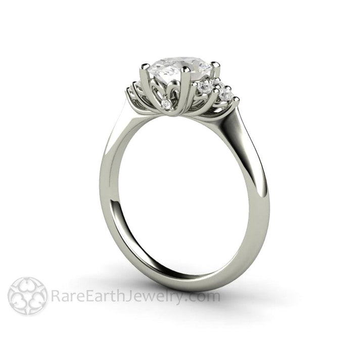 Oval Forever One Moissanite Engagement Ring 3 Stone Cluster, Rare Earth Jewelry
