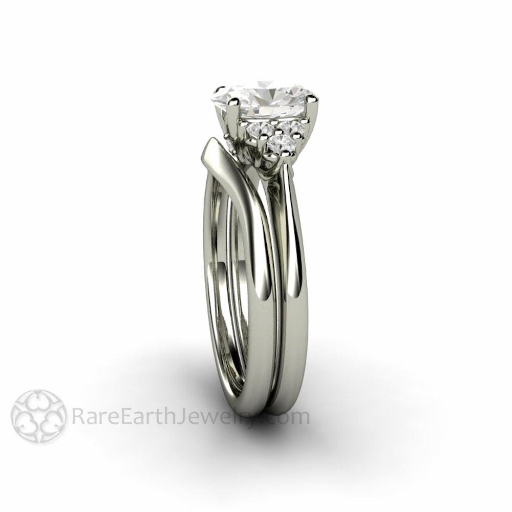 Oval Forever One Moissanite Engagement Ring 3 Stone Cluster, Rare Earth Jewelry