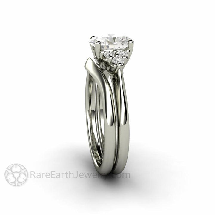 Oval Forever One Moissanite Engagement Ring 3 Stone Cluster, Rare Earth Jewelry