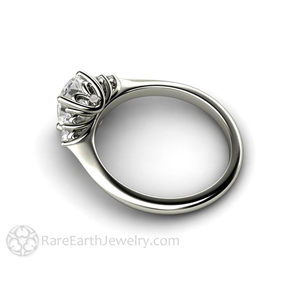 Oval Forever One Moissanite Engagement Ring 3 Stone Cluster, Rare Earth Jewelry