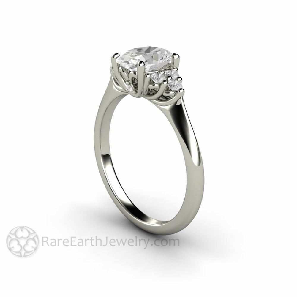 Oval Forever One Moissanite Engagement Ring 3 Stone Cluster, Rare Earth Jewelry