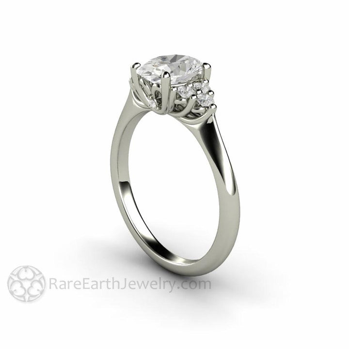 Oval Forever One Moissanite Engagement Ring 3 Stone Cluster, Rare Earth Jewelry