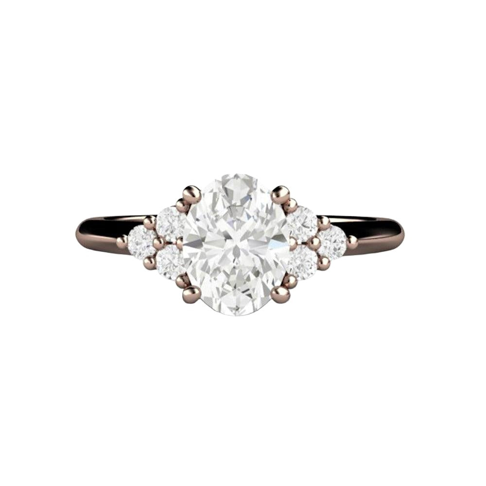 Oval Forever One Moissanite Engagement Ring 3 Stone Cluster, Rare Earth Jewelry