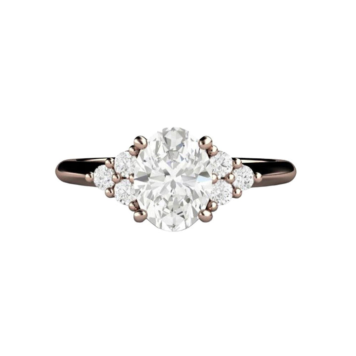 Oval Forever One Moissanite Engagement Ring 3 Stone Cluster, Rare Earth Jewelry
