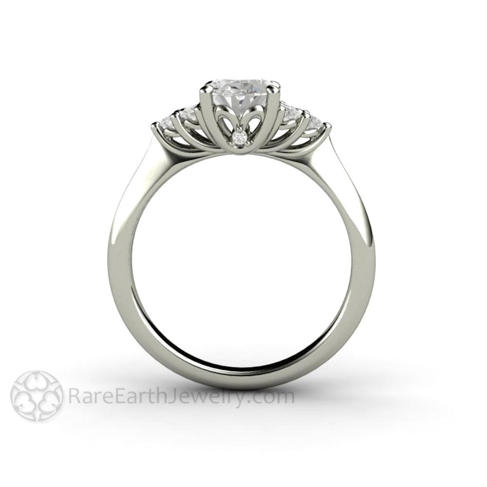 Oval Forever One Moissanite Engagement Ring 3 Stone Cluster, Rare Earth Jewelry