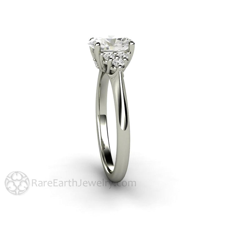 Oval Forever One Moissanite Engagement Ring 3 Stone Cluster, Rare Earth Jewelry