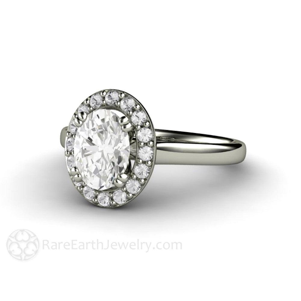 Oval Moissanite Engagement Ring | Classic Diamond Halo Design, Rare Earth Jewelry