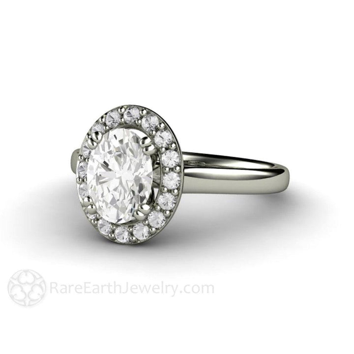 Oval Moissanite Engagement Ring | Classic Diamond Halo Design, Rare Earth Jewelry