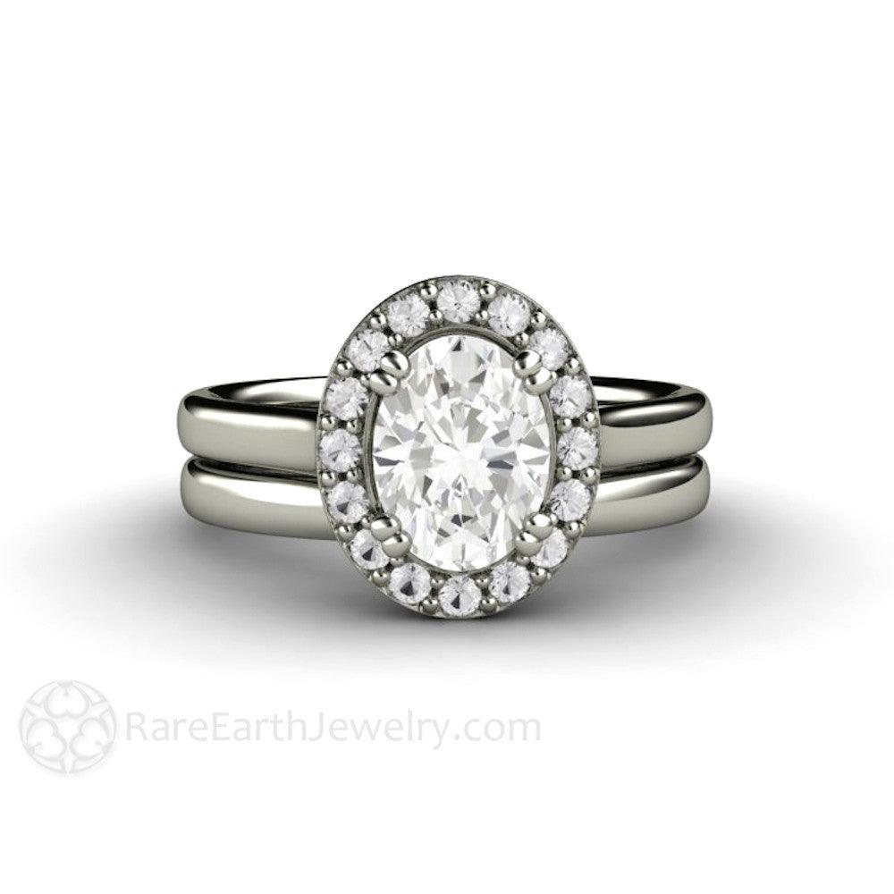 Oval Moissanite Engagement Ring | Classic Diamond Halo Design, Rare Earth Jewelry
